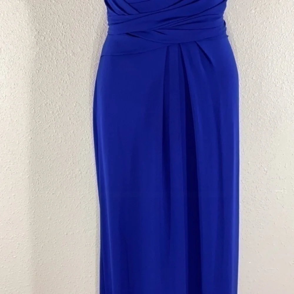 BCBGMaxazria Whitley blue pleated strapless gown 0 AF28
